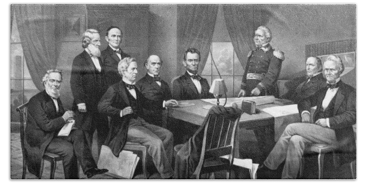 President Lincoln His Cabinet And General Scott Beach Towel For