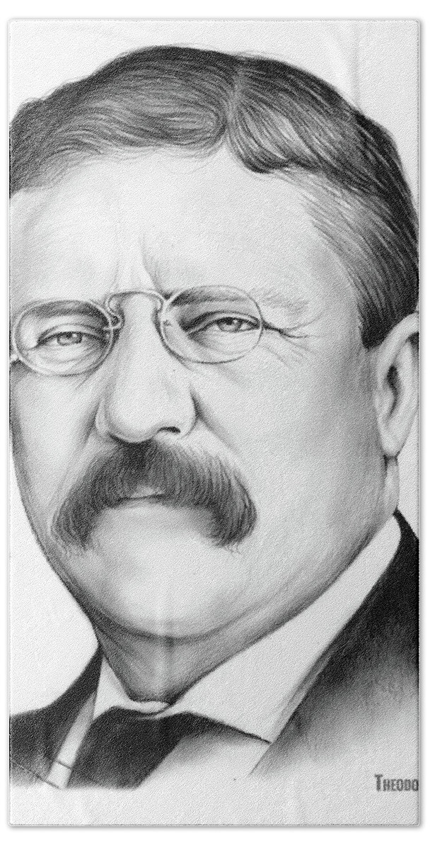 President Beach Towel featuring the drawing President Theodore Roosevelt 2 by Greg Joens