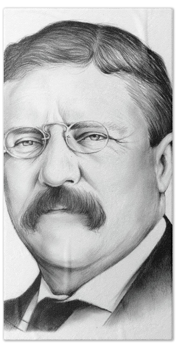 Theodore Roosevelt Beach Towel featuring the drawing President Theodore Roosevelt by Greg Joens