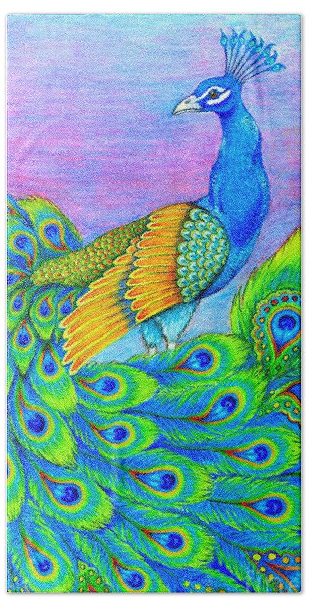 Peacock Beach Sheet featuring the drawing Pretty Peacock by Rebecca Wang
