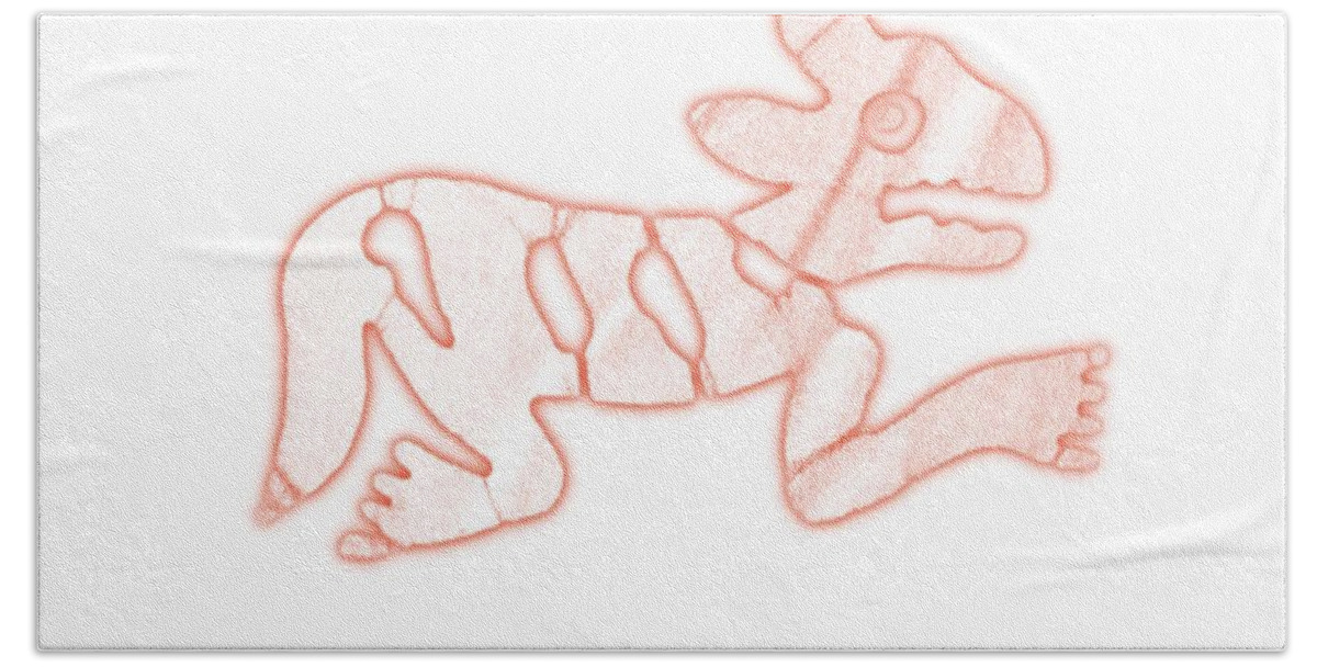 Drawing Beach Towel featuring the painting Primitive Tribal Animal Drawings - 1 by Celestial Images
