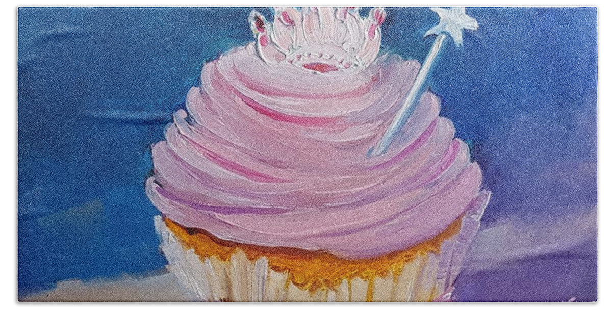 Princess Cupcake Beach Sheet featuring the painting Princess cupcake by Judy Fischer Walton