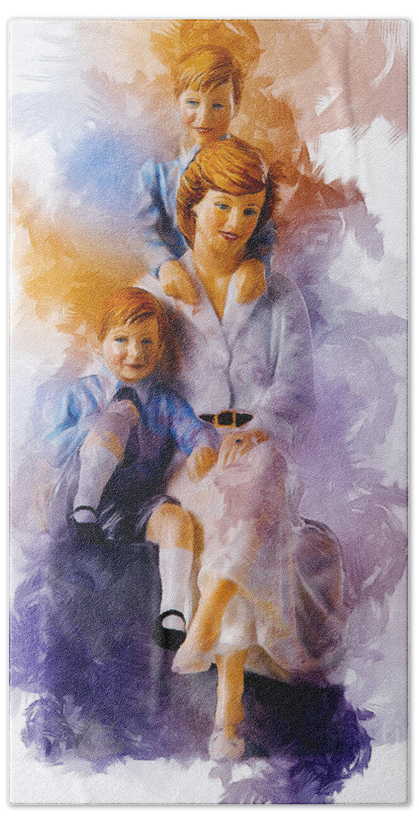 Diana Beach Sheet featuring the digital art Princess Diana and Children by Ian Mitchell