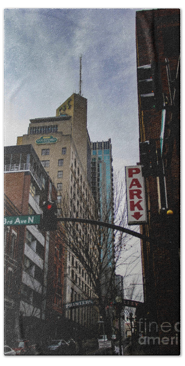 Facade Beach Towel featuring the photograph Printers Alley Skyscrapers by Marina McLain