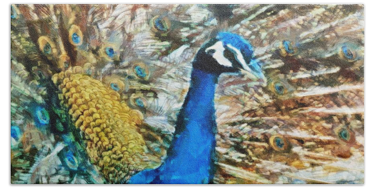 Bird Beach Towel featuring the digital art Proud as a Peacock by Charmaine Zoe