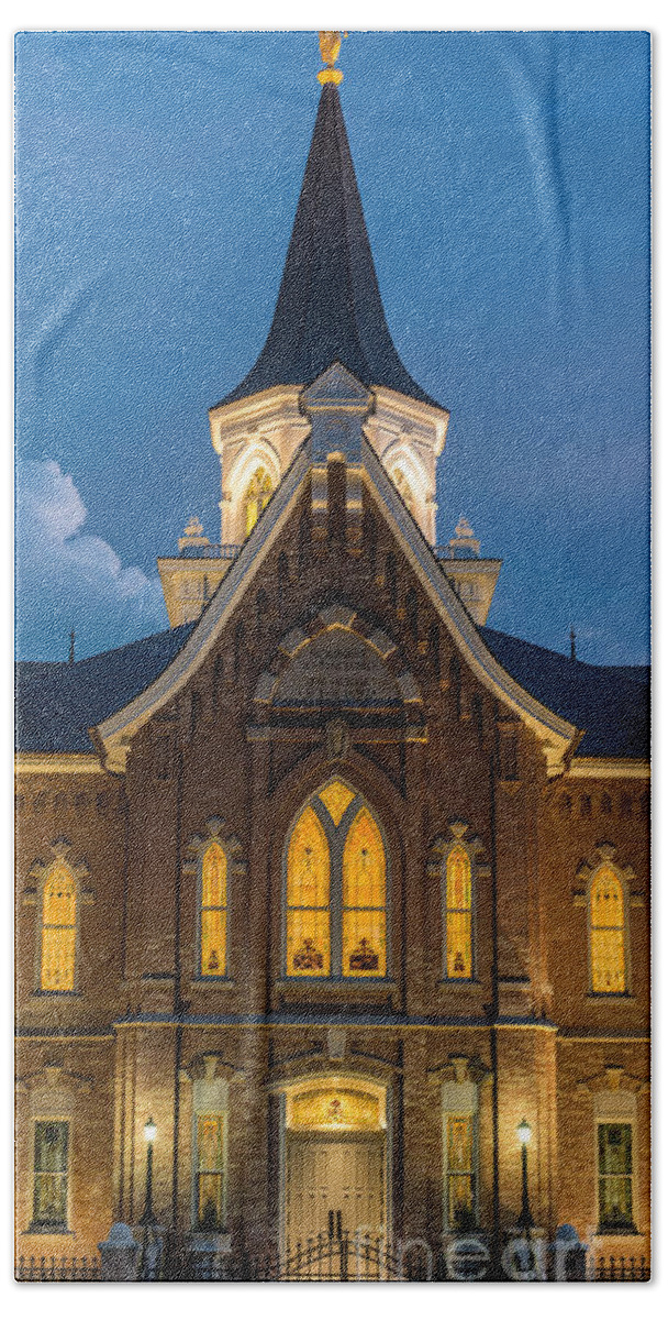 Provo Beach Towel featuring the photograph Provo City Center Temple at Night - Utah by Gary Whitton