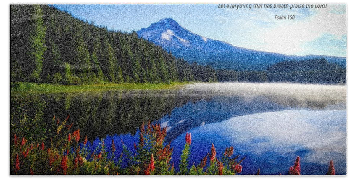 Psalm 150 With Lake Trillium Beach Sheet featuring the photograph Psalm 150 with Lake Trillium by Lynn Hopwood