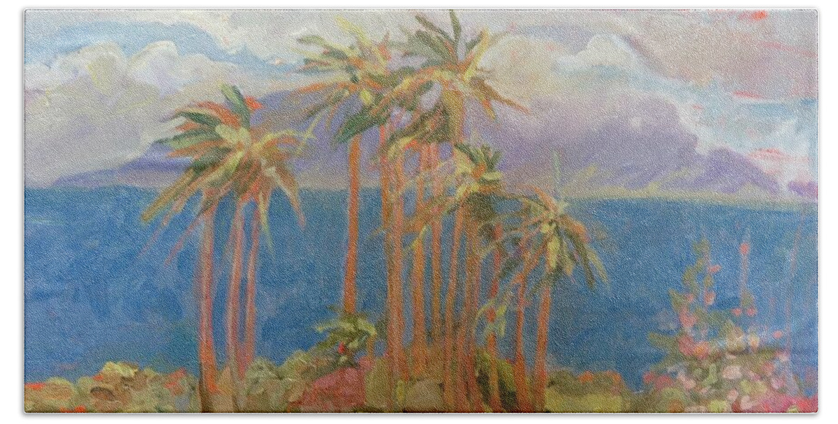 Landcape Beach Sheet featuring the painting Pualani Ranch View by Diane Renchler