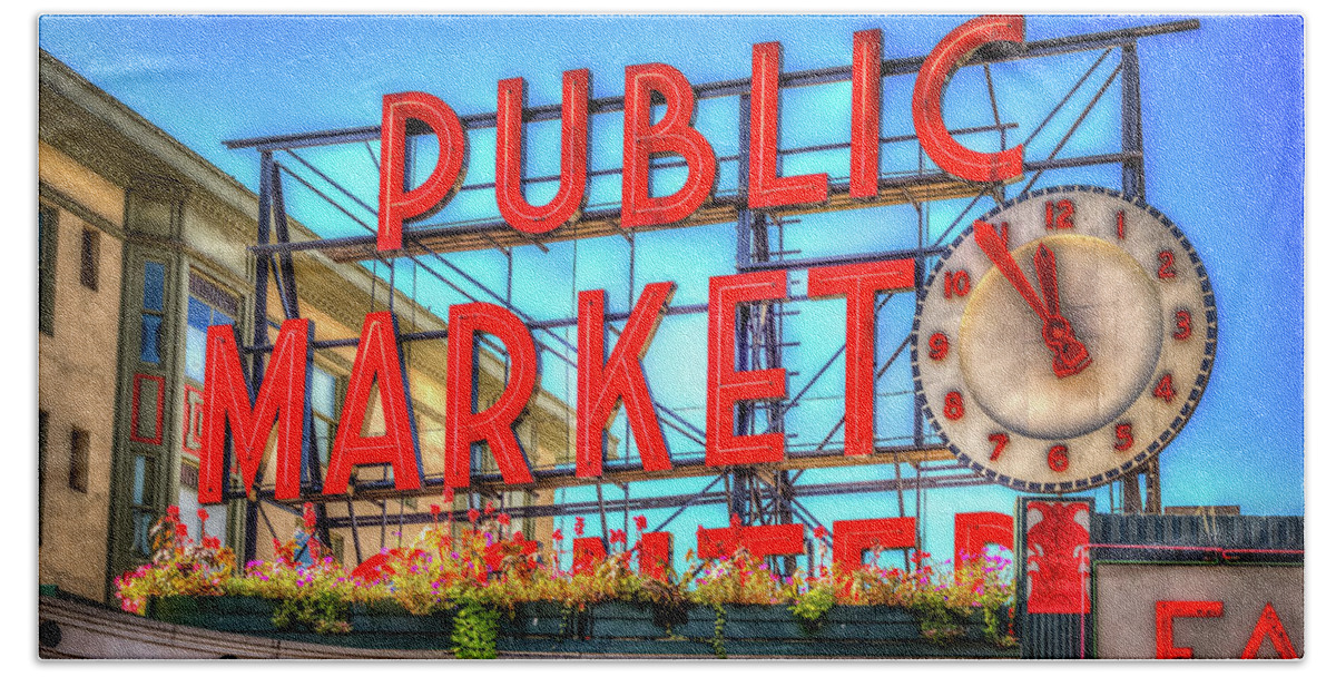 Pike Place Beach Towel featuring the photograph Public Market at Noon by Spencer McDonald