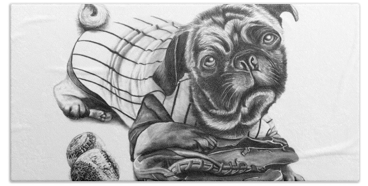 Pug Ruth Beach Towel featuring the drawing Pug Ruth by Peter Piatt