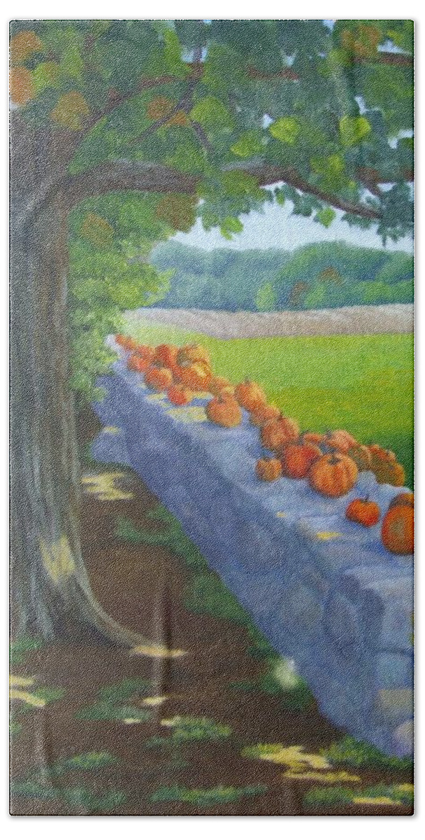 Pumpkins Beach Sheet featuring the painting Pumpkin Muster by Sharon E Allen