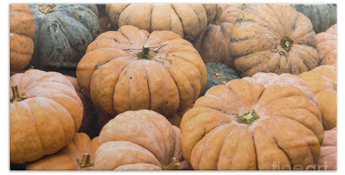 Autumn Beach Towel featuring the photograph Pumpkins for sale in Korean market by Andrew Michael