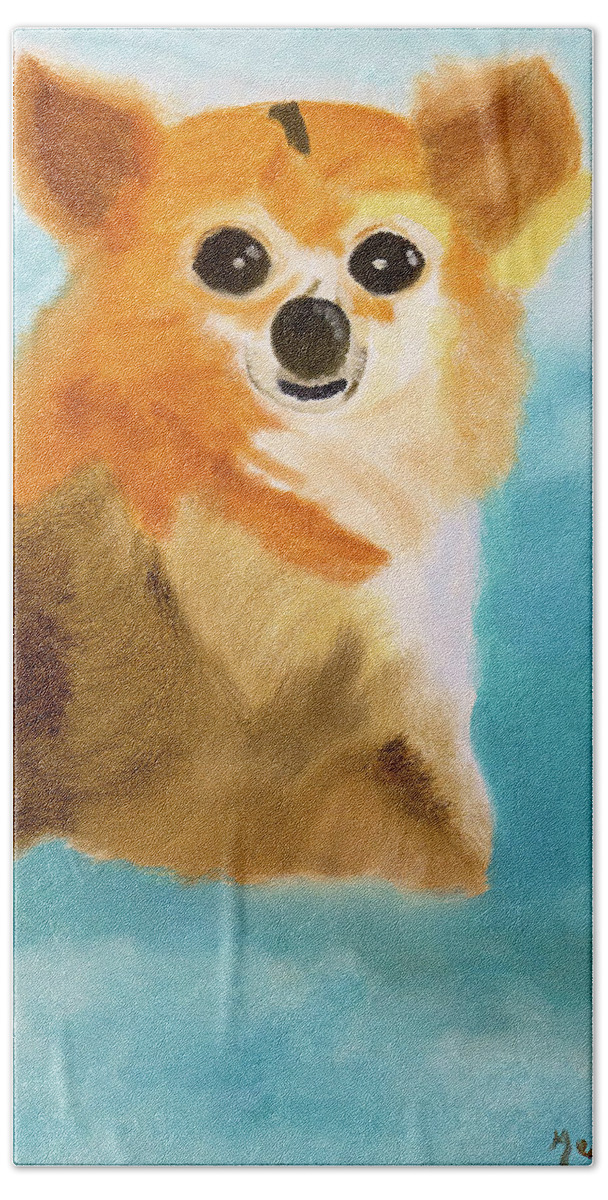 Small Dog Beach Towel featuring the painting Puppy Dog Eyes by Meryl Goudey