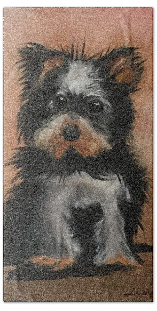 Puppy Beach Towel featuring the painting Puppy E by Ryszard Ludynia