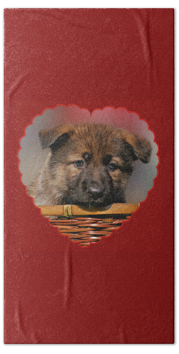 German Shepherd Beach Towel featuring the photograph Puppy in Red Heart by Sandy Keeton