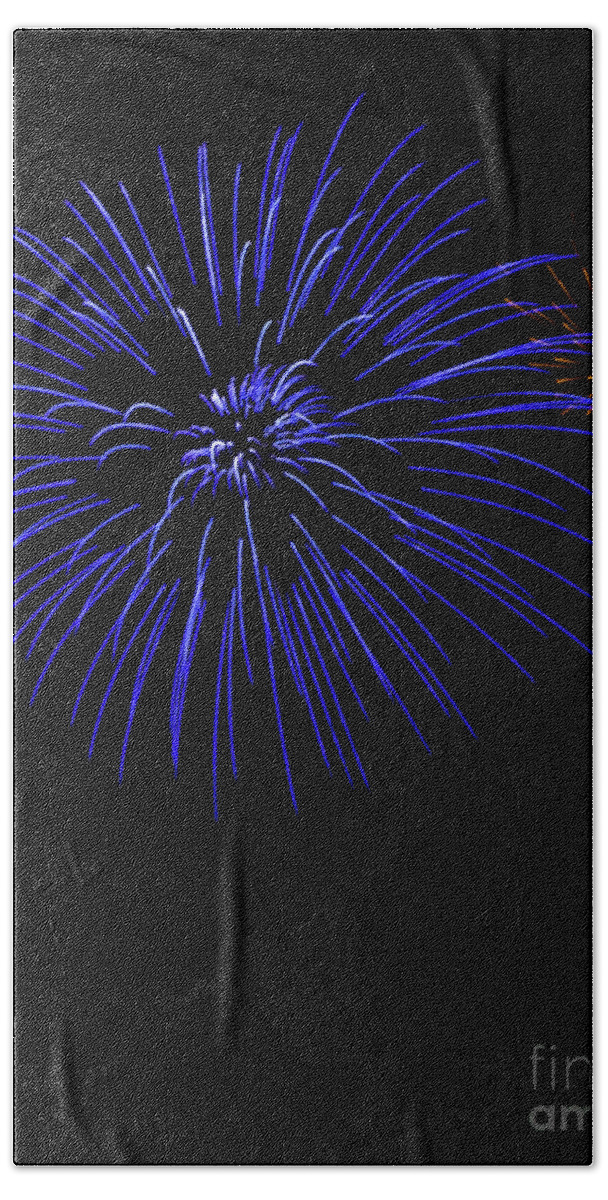 Fireworks Beach Towel featuring the photograph Purple And Yellow Fireworks by Suzanne Luft