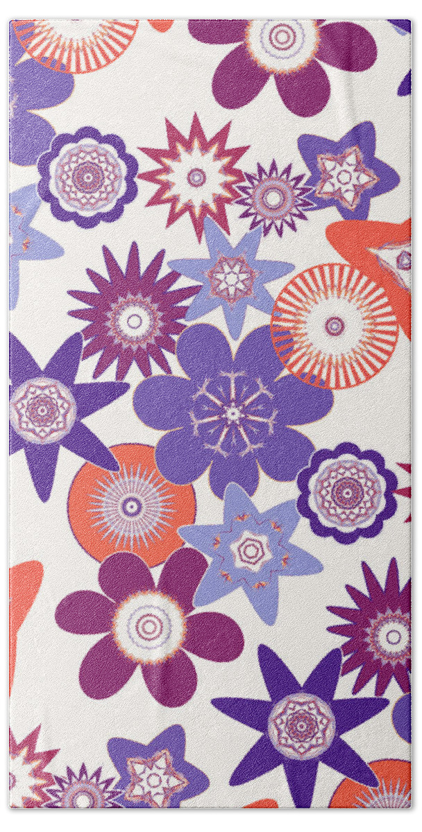 Funky Flower Pattern Beach Towel featuring the digital art Purple Flower Fantasy by Two Hivelys