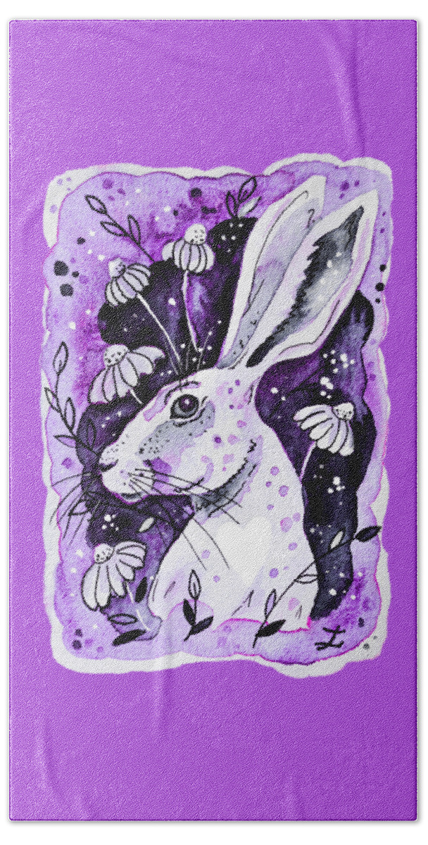 Hare Beach Towel featuring the painting Purple Hare by Zaira Dzhaubaeva