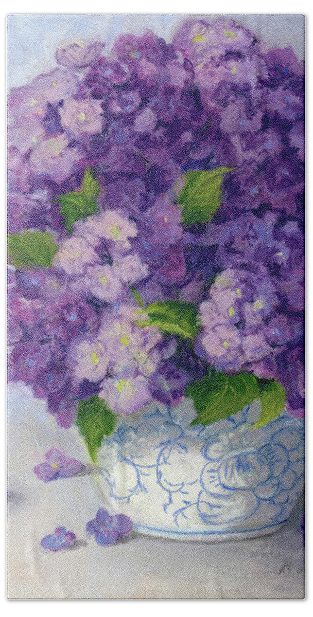Pastel Beach Sheet featuring the pastel Purple Hydrangeas by Vikki Bouffard