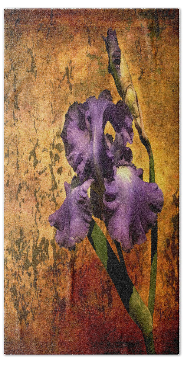 Purple Iris At Sunset Beach Sheet featuring the photograph Purple Iris At Sunset by Bellesouth Studio