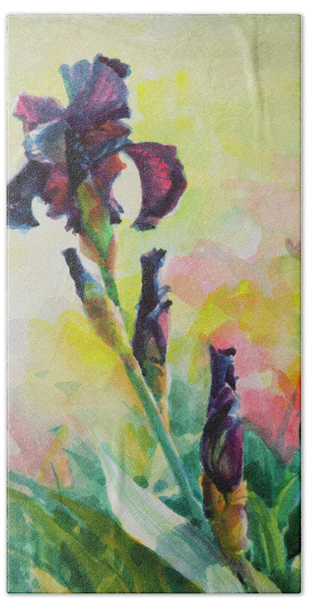 Flower Beach Towel featuring the painting Purple Iris by Steve Henderson