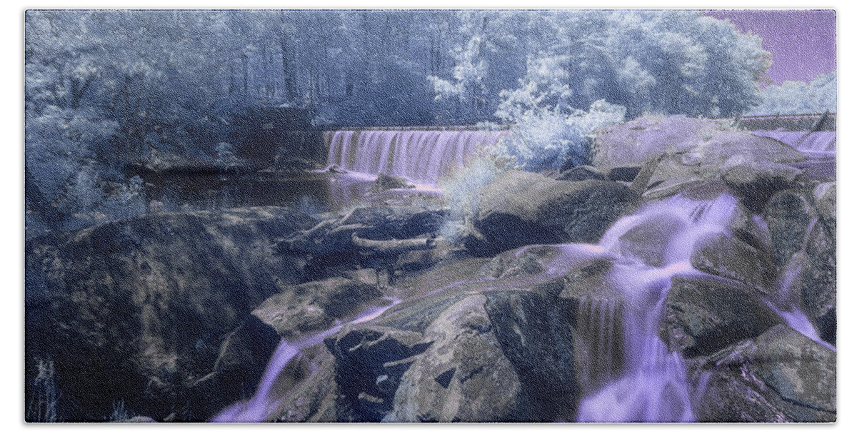 Analogous Colors Purple Blue Violet Ir Infra Red Infrared 590nm Nanometer Brian Hale Brianhalephoto Waterfall Water Fall Falls Long Exposure Longexposure Rocky Rocks Blackstone Gorge Ma Mass Massachusetts Newengland New England U.s.a. Usa Beach Towel featuring the photograph Purple Passion by Brian Hale
