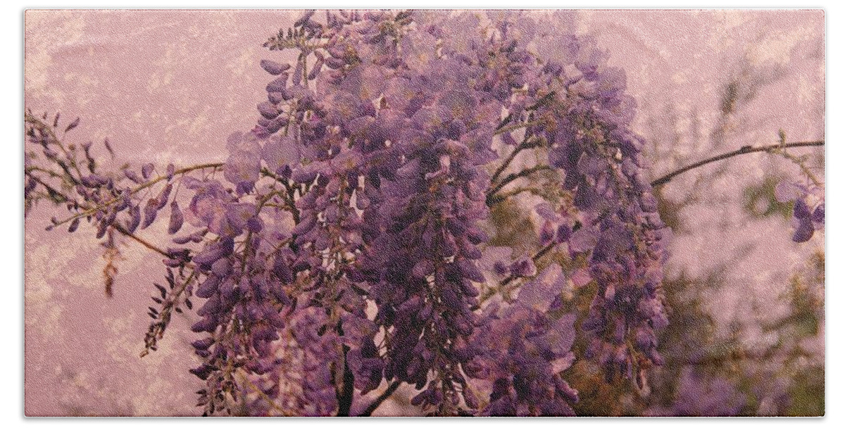 Wisteria Flowers Beach Sheet featuring the photograph Purple Pleasures by Angie Tirado