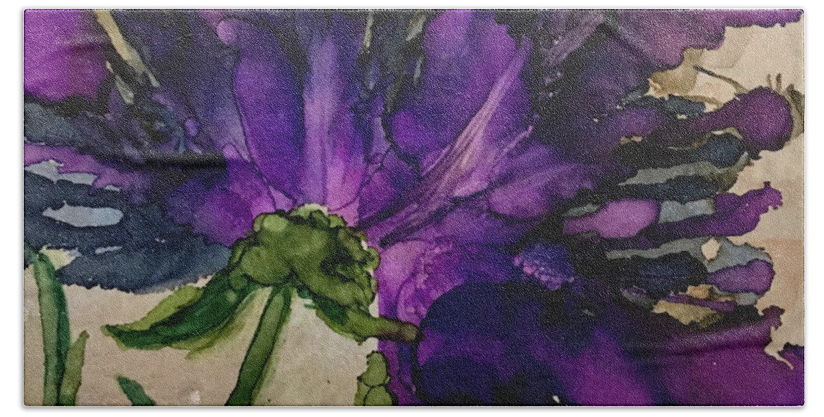 Flowers Beach Towel featuring the painting Purple Posies by Karen Ann
