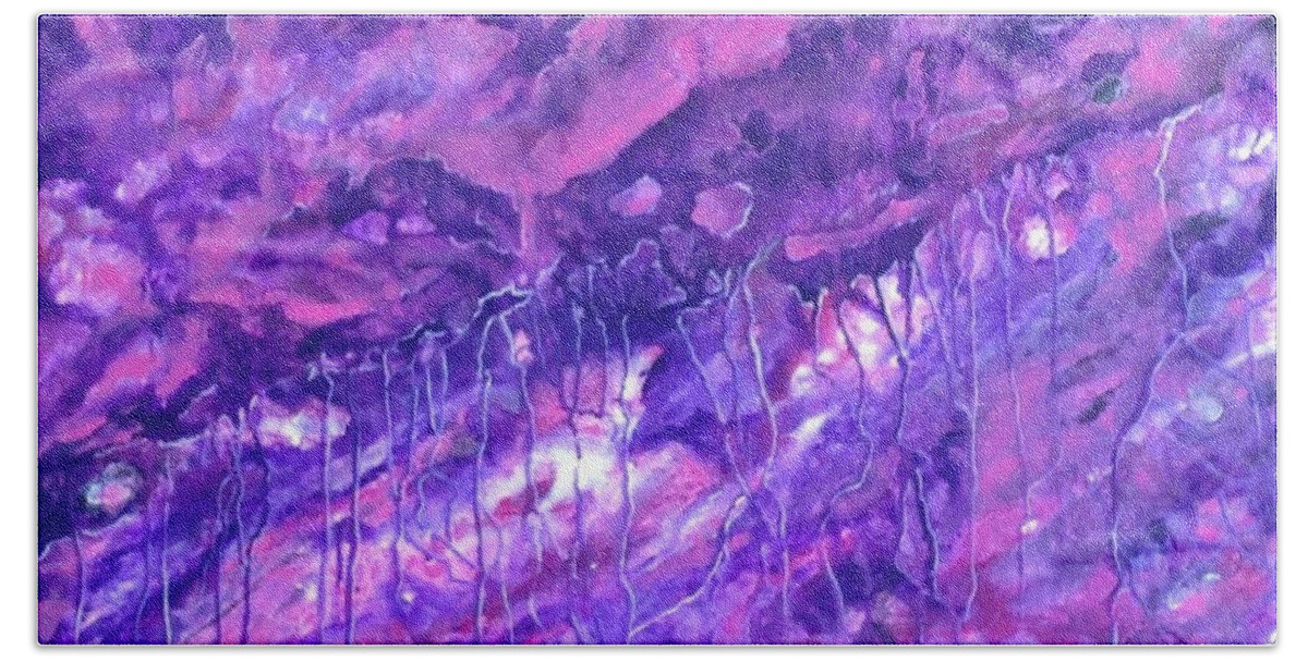 Purple Beach Sheet featuring the painting Purple Rain by Teresa Fry