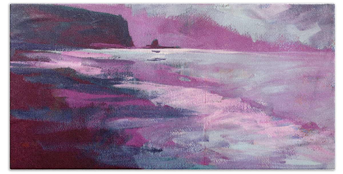 Puget Sound Beach Towel featuring the painting Purple Sea by Nancy Merkle