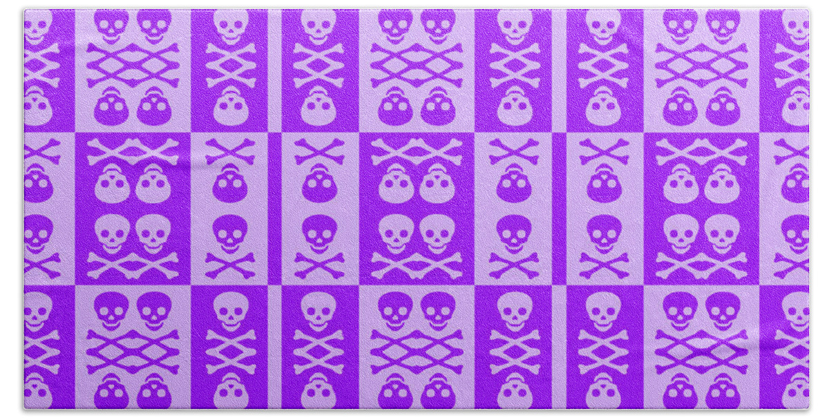 Purple Beach Towel featuring the digital art Purple Skull and Crossbones Pattern by Roseanne Jones