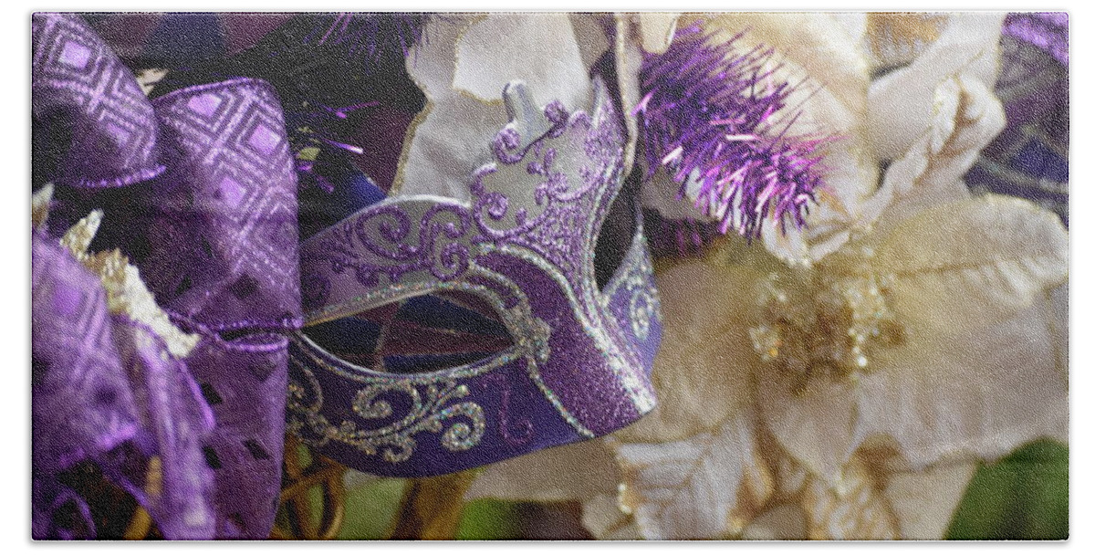 Mask Beach Towel featuring the photograph Purple Visions by Amanda Eberly