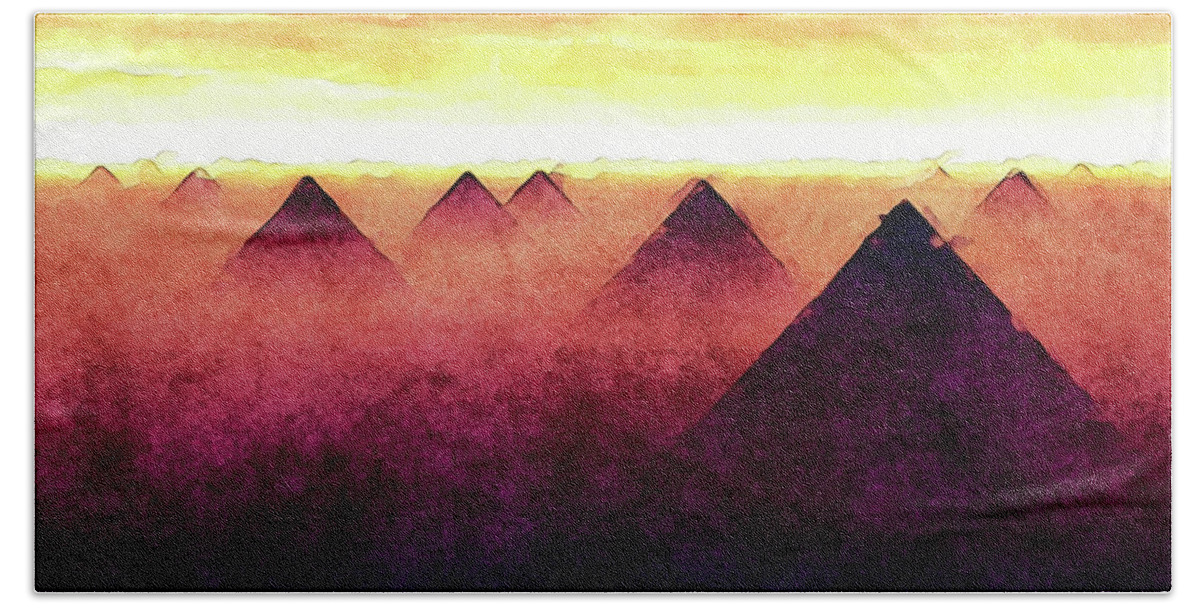 Sunrise Beach Sheet featuring the digital art Pyramids At Sunrise by Phil Perkins
