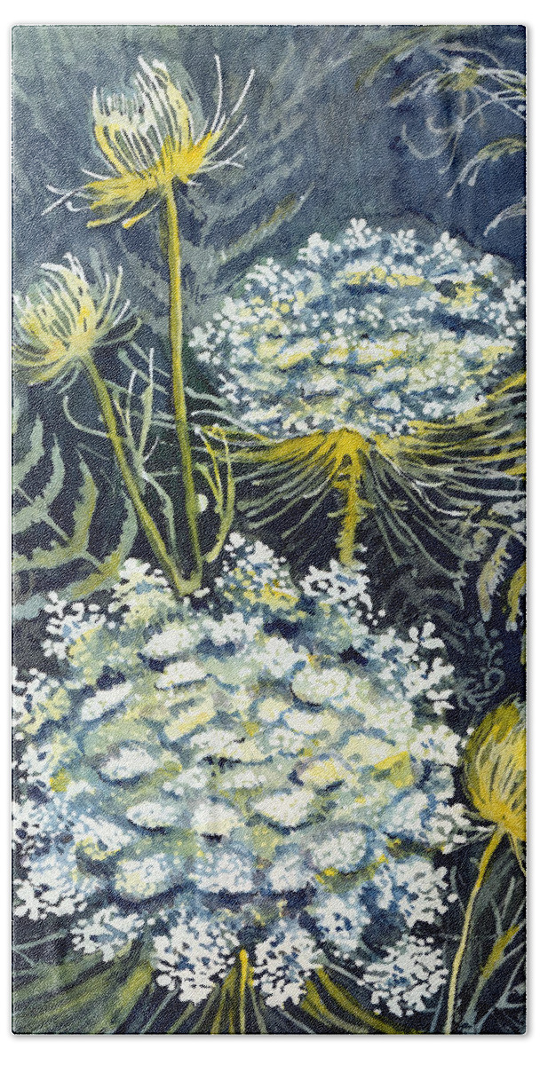 Wildflowers Beach Sheet featuring the painting Queen Anne's Lace by Katherine Miller