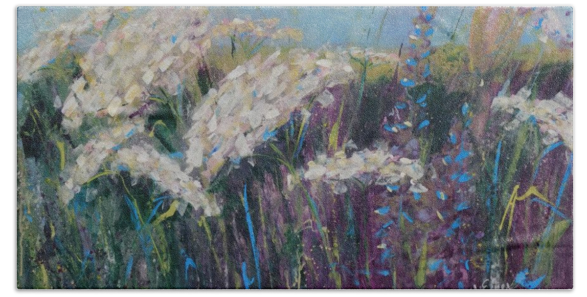 Flower Beach Towel featuring the painting Queen Ann's Lacy Field by Terri Einer