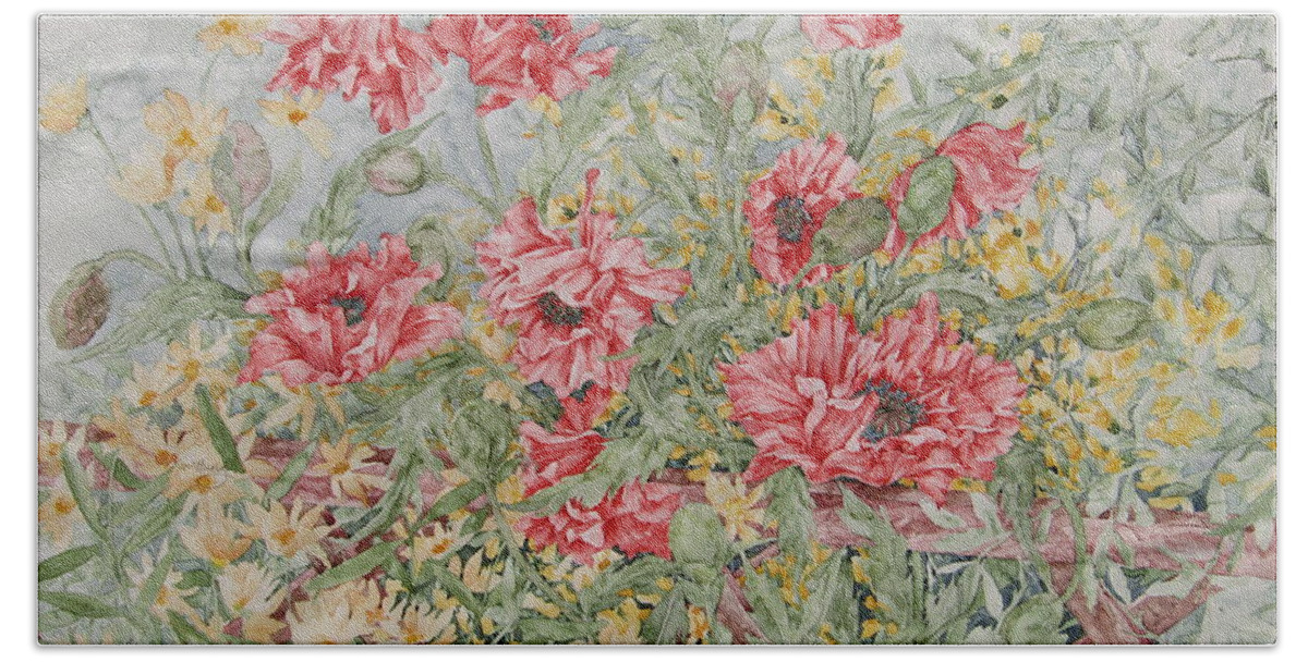 Poppies Beach Sheet featuring the painting Quiet Corner by Kim Tran