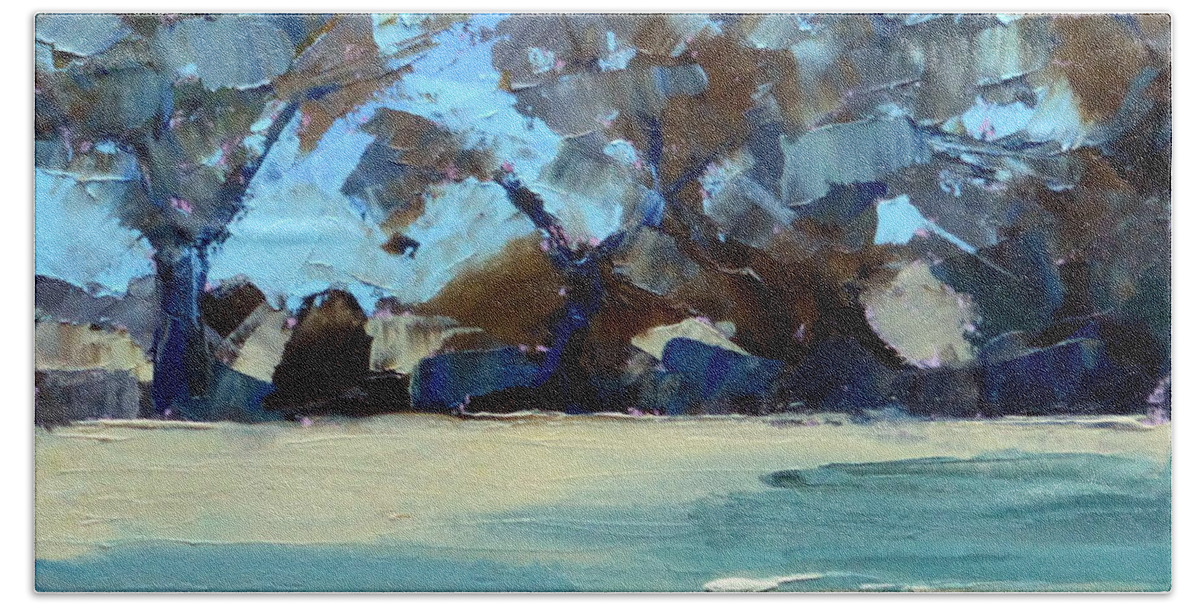Landscape Beach Towel featuring the painting Quiet Fields by Susan Woodward