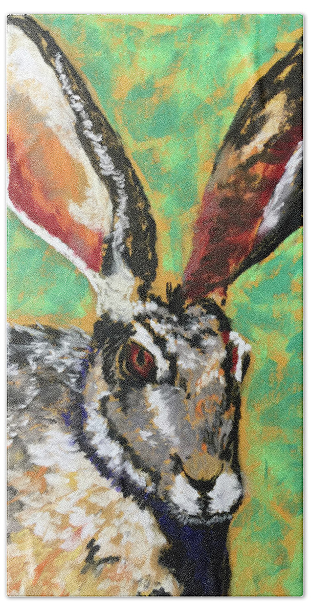 Rabbit Beach Towel featuring the pastel Rabbit in Pastel by Gerry Delongchamp