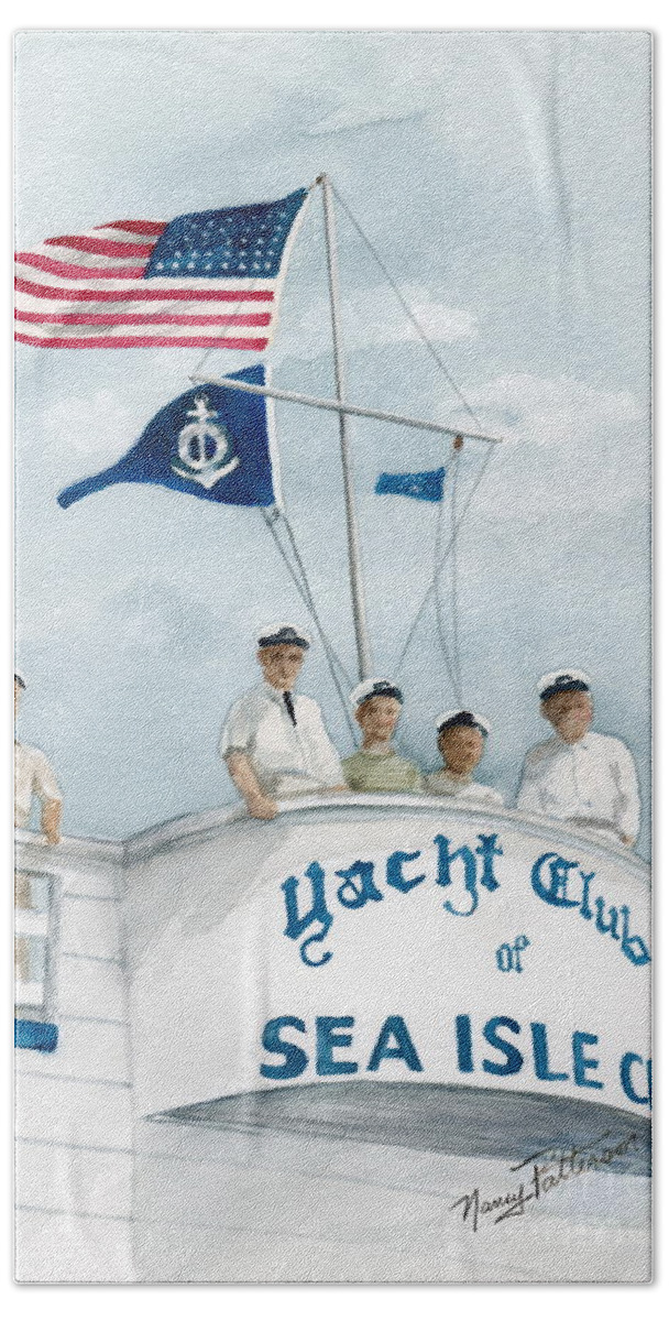 Yacht Club Sea Isle City Beach Sheet featuring the painting Race Committee by Nancy Patterson