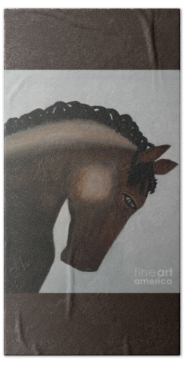Animal-fine-art-race-horse Beach Towel featuring the painting Race Horse Jane Magnum by Catalina Walker