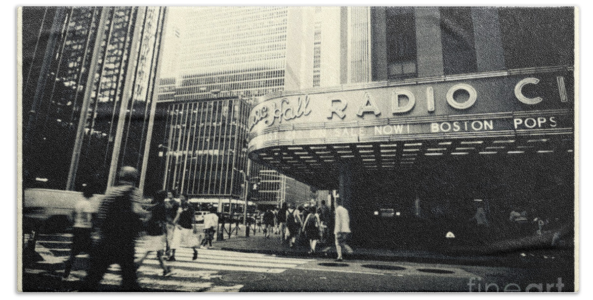 Filmnoir Beach Towel featuring the photograph Radio City Music Hall Manhattan New York City by Sabine Jacobs