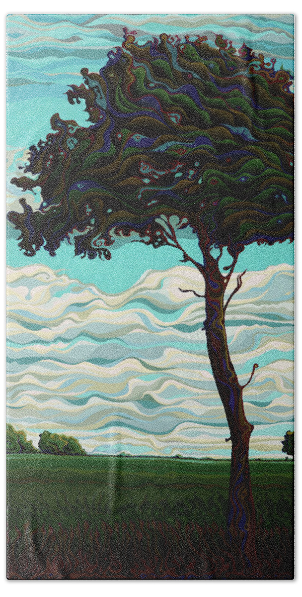 Tree Beach Towel featuring the painting Raging Sky Po-e-Tree by Amy Ferrari