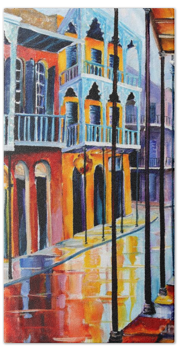 New Orleans Beach Sheet featuring the painting Rain on Royal Street by Diane Millsap