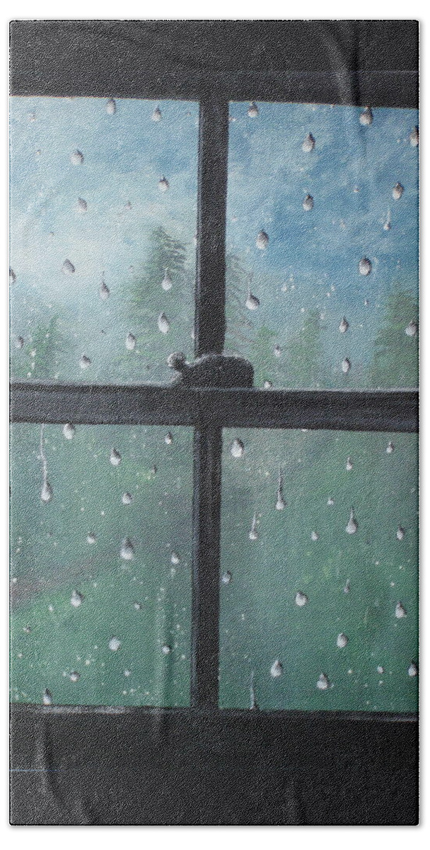 Folk Beach Sheet featuring the painting Rain on the Window by Susan Michutka
