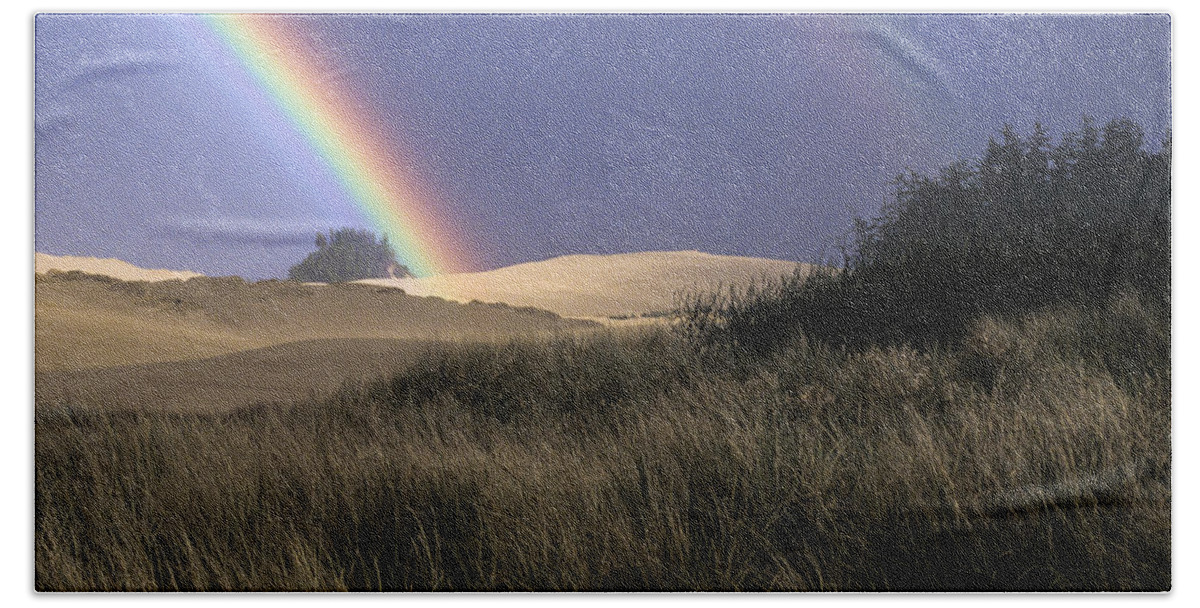 Coast Beach Sheet featuring the photograph Rainbow and Dunes by Robert Potts