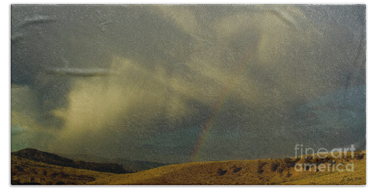 Storm Beach Sheet featuring the photograph Rainbow And White Light-Signed-#9456 by J L Woody Wooden