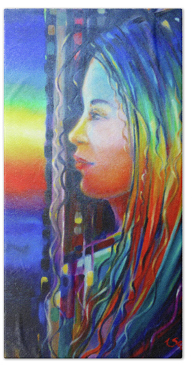 Original Beach Sheet featuring the painting Rainbow Girl 241008 #4 by Selena Boron