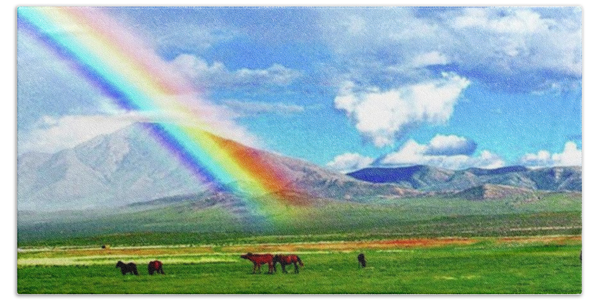 Mongolian Beach Towel featuring the photograph Rainbow Grassland Cloud Mountain Range by Ippei Uchida