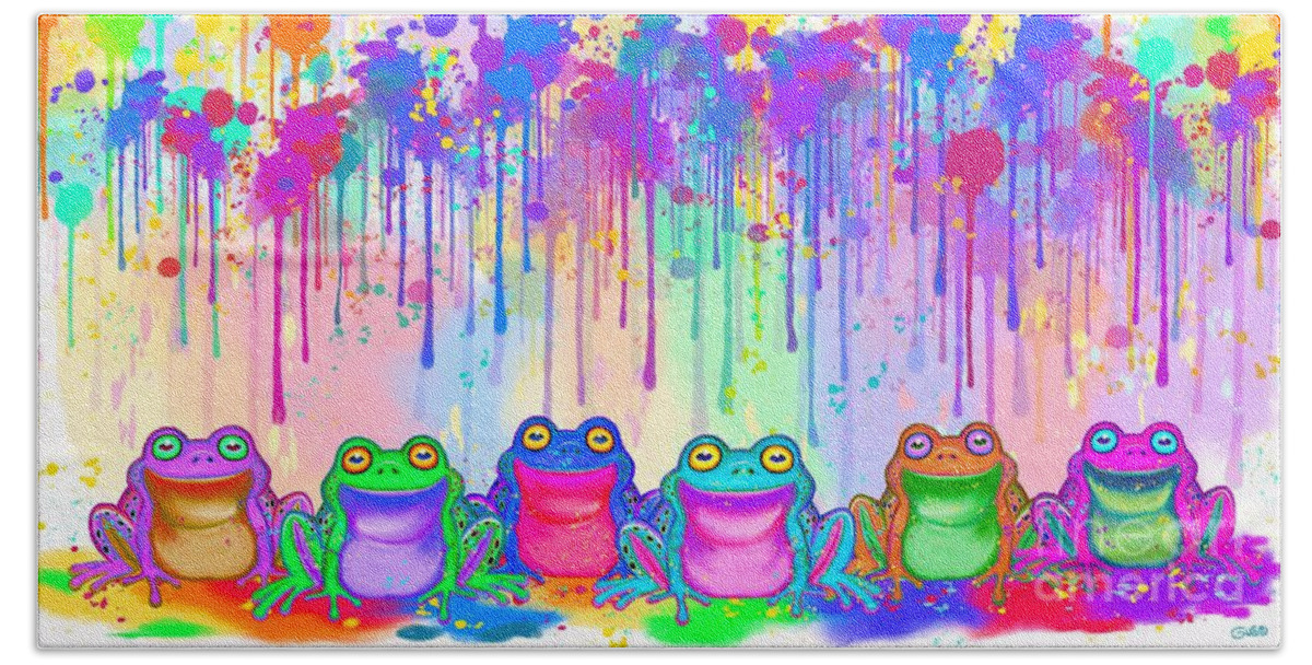 Frogs Beach Sheet featuring the painting Rainbow of Painted Frogs by Nick Gustafson