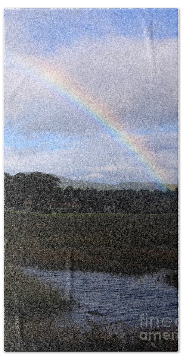 Rainbow Beach Towel featuring the photograph Rainbow Over Carmel Wetlands by James B Toy